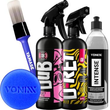 Imagem de Kit Limpeza Renovação Automotiva Restaurador de Plasticos Internos Intense Multilimpador Soft Pig Limpador para Borrachas D-Ret 500ml Dub Boyz