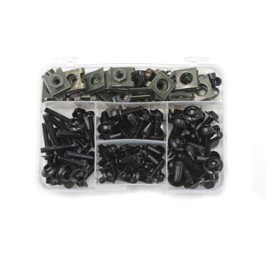 Imagem de REWOLFNUS Kit universal de parafusos de carenagem 177 peças de parafusos coloridos fixadores de parafusos de bicicleta esportiva carenagem para a maioria das motocicletas (preto)