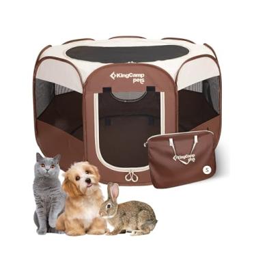 Imagem de KingCamp Cercadinho dobrável portátil para gatos e filhotes de cachorro 73,7 cm/91,4 cm/127 cm com zíper inferior e capa para uso interno e externo (pequeno, cáqui)