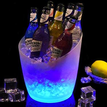 Imagem de Balde de gelo de LED 6 peças – Balde de gelo portátil degradê colorido, 5 litros, ótimo para bar em casa, cerveja gelada, champanhe e vinho, pacote com 6 peças (Lemon-6 peças)