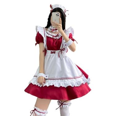 Imagem de Conjunto de fantasia de empregada francesa avental clássico vestido Lolita cosplay meias de orelha de gato