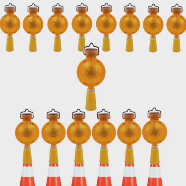 Imagem de Sinalizador Viario Solar Cone Kit 15 Uni Sinalizaçao Rua Pista Estrada Rodovia Fiscalizaçao Iluminaçao Obra Segurança Chuva