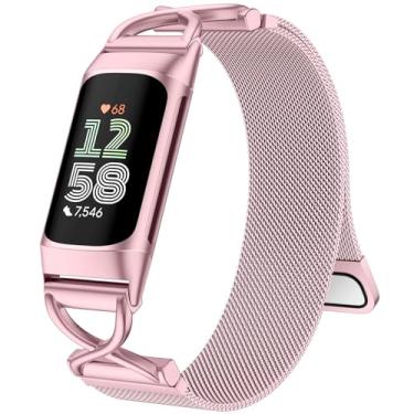 Imagem de JKD Pulseiras fofas compatíveis com Fitbit Charge 6/Charge 5 para mulheres e homens, pulseiras de substituição de metal milanês macio para Fitbit Charge 5/Charge 6, acessório de rastreador de fitness,