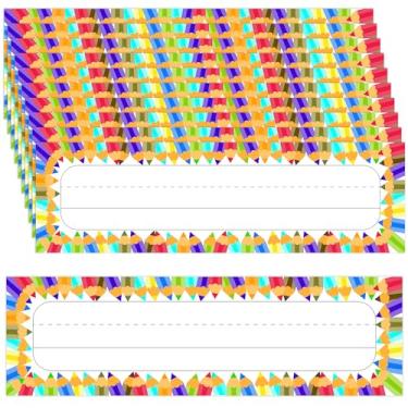 Imagem de Wonmon 50 etiquetas de nome de sala de aula para mesa, lápis de cor placas de identificação de estudantes para cubbies de sala de aula, etiquetas de nome de mesa de estudante de volta às aulas, placas