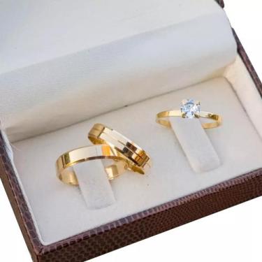 Imagem de Alianças De Casamento Ouro 18k Legítimo 4mm 4g + Solitário - Sheju Joi