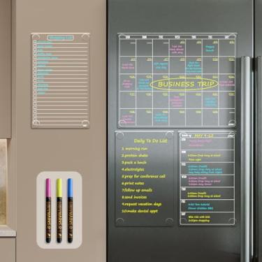 Imagem de JJPRO Calendário mensal não magnético apagável a seco para calendário mensal transparente na geladeira, planejador semanal, lista e quadro em branco. Calendário transparente reutilizável para