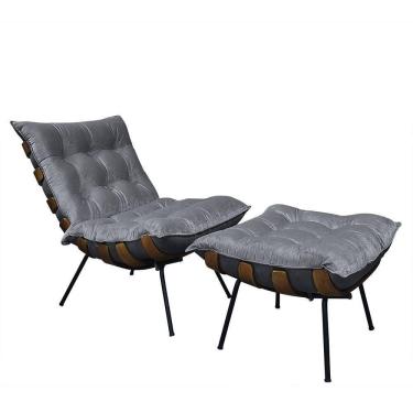 Imagem de Poltrona Costela Com Puff Em Linho Ou Veludo - élpis Móveis Veludo Grafite