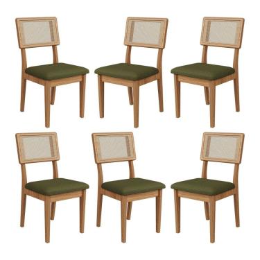 Imagem de Kit 6 Cadeiras com Assento Estofado Encosto em Tela 100% MDF Freijó Verde Dalla Costa