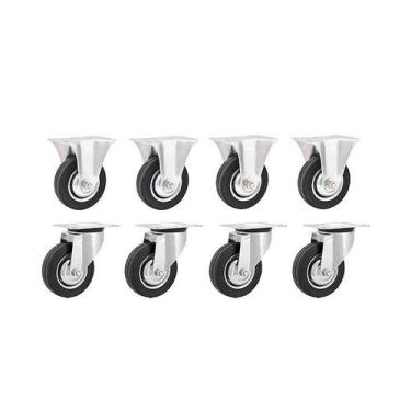 Imagem de Kit 8 un rodízio fixo giratório borracha preta 3" 76mm 40kg - VONDER
