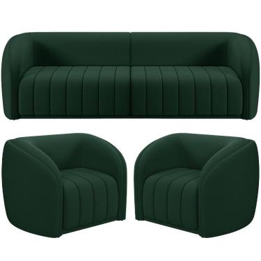 Imagem de Kit Sofá 4 Lugares Para Sala 292cm Com 02 Poltronas Lazio M03 Veludo Verde - Lyam Decor