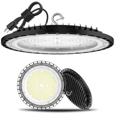 Imagem de SOUTHLEVY Pacote Com 2 Lâmpadas Led Ufo De Alto Brilho, 250 W, 5000 K, 36.000 Lm, Cabo 5 Pés Plugue Americano, Certificado Pela U.L., Gancho Para Pendurar, Área Depósito Comercial Áreas Úmidas, Ofic
