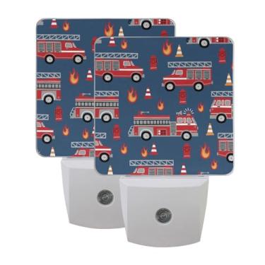 Imagem de BOENLE Pacote Com 2 Luzes Noturnas De Led Para Caminhões Bombeiros, Luz Noturna Parede Plug-In, Sensor Automático Anoitecer Ao Amanhecer, Lâmpadas Quarto, Cozinha, Banheiro, Corredor, Escadas