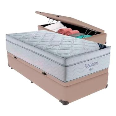 Imagem de Cama Box Báu Blindado + Colchão de Molas Ensacadas Freedom - (Solteiro, Suede Bege)