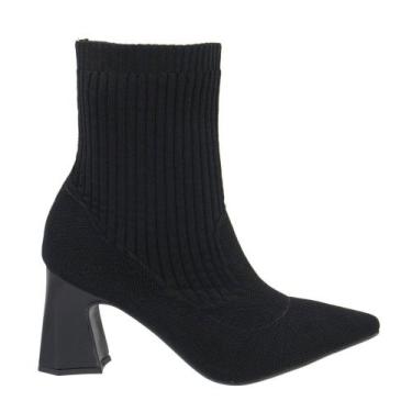 Imagem de Bota Meia LeRUCHEL Feminina Cano Curto Salto Grosso Preta, 36