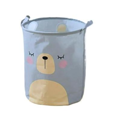Imagem de Baú de Brinquedos Infantil Dobrável Quadrado – Organizador Multiuso com Estampa Animal, Porta Brinquedos para Quarto(urso cinza(redondo))
