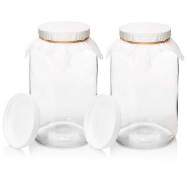 Imagem de Pacote com 2 – jarra de vidro de 0,6 litros de boca larga Kombucha para preparar maçom – kit de fermentação e preparação para casa com filtro de tecido de algodão, faixa de borracha e tampa de plástico – da Kitchenentoolz