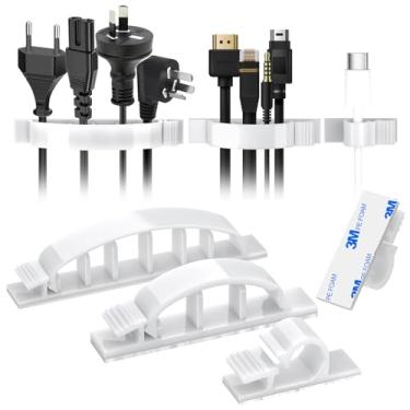 Imagem de XHF Kit de clipes de cabos adesivos brancos, organizador de cabos externos, organizador de fios, suporte para embaixo da mesa, carro, parede, TV PC Ethernet