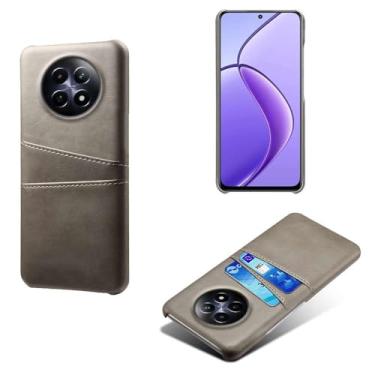 Imagem de Capas Compatível com OPPO Realme 12 5G,tampa protetora de couro falso,design de saco de cartão com 2 fendas de cartão atrás,proteção anti-impressão digital e anti-gota-Grey