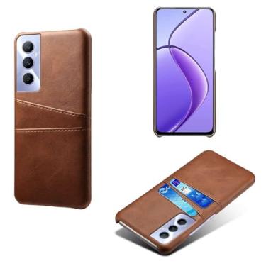 Imagem de Capas Compatível com OPPO Realme C65 4G,tampa protetora de couro falso,design de saco de cartão com 2 fendas de cartão atrás,proteção anti-impressão digital e anti-gota-Brown