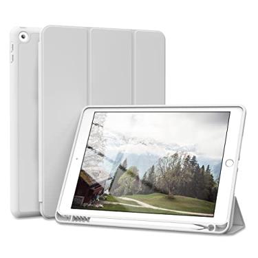 Imagem de JKSML Capa para iPad 9ª geração 2021/iPad 8ª geração 2020/iPad 7ª geração 2019, capa protetora com suporte de lápis para iPad 9/8/7, capa para iPad 10,2 polegadas, hibernar/despertar automático, cinza