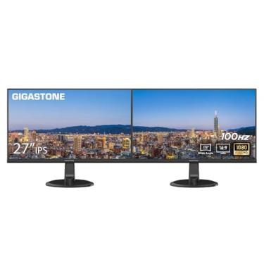 Imagem de Gigastone Monitor de luz traseira LED IPS de 27 polegadas, pacote com 2, 100Hz FHD 1920 x 1080,178°, WideView, sem moldura, monitor duplo, MPRT 1ms, alto-falantes embutidos, tecnologia de cuidados com