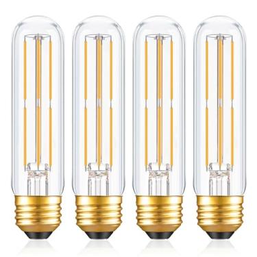 Imagem de Lâmpadas LED reguláveis E26 T10 de 6 W (equivalente a 60 W), lâmpadas tubulares tipo T longas e finas para gabinete curioso, luz de piano, lustre, gaiola, 2700K Solf branco 600LM, pacote com 4