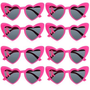 Imagem de Konohan 8 pares de óculos de sol de conscientização do câncer de mama fita rosa óculos de sol em forma de coração, acessórios de conscientização do câncer de mama vermelho rosa para eventos do mês de