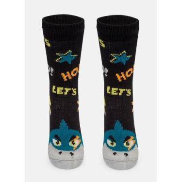 Imagem de Meia Botinha Forrada Antiderrapante Menino Teen Tubarão Rockstar - Puk