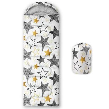 Imagem de QOOMO Sacos de dormir impermeáveis pentagrama cinza para adultos e crianças, sacos de dormir impressos para acampamento, clima quente e frio de 3 estações, leve, viagem e ao ar livre, equipamentos de