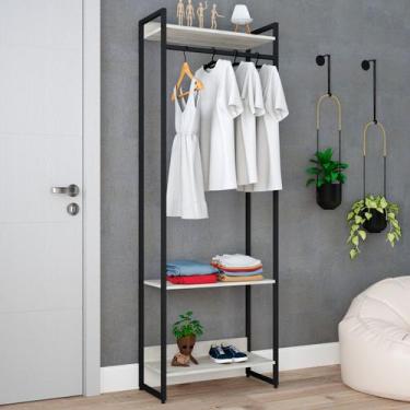 Imagem de Closet Arara 3 Prateleiras Snow/Preto 19223 - Compace, Moderno, Preto