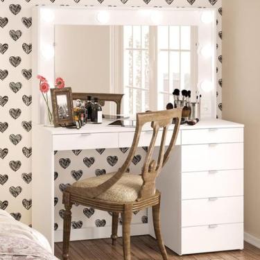 Imagem de Penteadeira Camarim Las Vegas para 8 Lâmpadas 7 Gavetas Branco - Polit