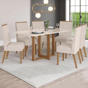 Imagem de Mesa de Jantar 6 Lugares Giulia com Vidro Nature/Off White/Linho - Pan