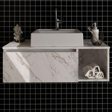 Imagem de Armário de Banheiro 1 Porta Mármore Branco Bn3601 - Tecno Mobili, Bran