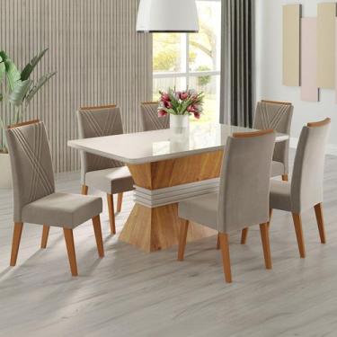Imagem de Mesa de Jantar 6 Lugares Jolie com Vidro Mel/Perola/Off White - Viero 