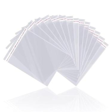 Imagem de LonlyEagle 200 unidades de sacos de celofane autovedantes de 17,78 x 25,4 cm, sacos transparentes para celofane, serve para fotos de cartões de 17,78 x 25,4 cm, envelopes doces, autoadesivos para