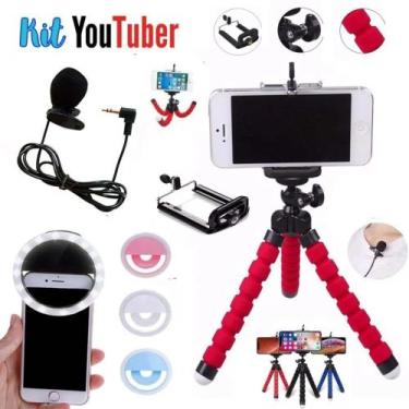Imagem de Kit Youtuber 12 - Luz de Selfie + Mini Tripe + SUPORTE + Microfone Lap