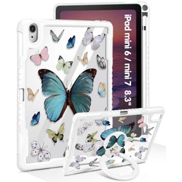 Imagem de Uppuppy Capa para iPad Mini 7 A17 Pro 2024/Mini 6 2021 de 8,3 polegadas - Capa feminina para meninas bonitas com suporte e suporte para lápis, borboletas, feminino, design bonito, capa protetora