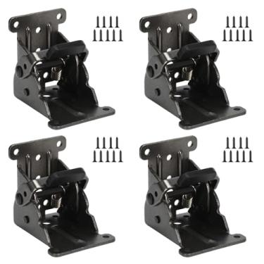 Imagem de Pacote com 4 suportes dobráveis resistentes de dobradiça de travamento automático – Suporte seguro de 90° para pernas de mesa, molduras de cama e bancadas, inclui parafusos de montagem