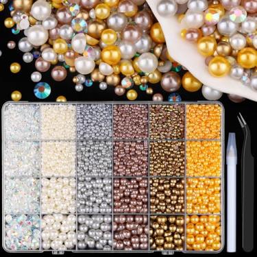 Imagem de 10.000 peças de pérolas planas e strass de resina para artesanato, meias pérolas Gery de 3 a 8 mm e strass de geleia de 3 a 6 mm com ferramentas de captação, pedras deslumbrantes para artesanato DIY