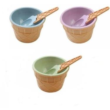 Imagem de Kit 3 Potes de Sobremesa Casquinha De Sorvete com Colher - Clink