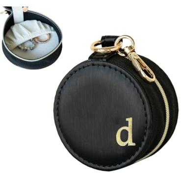 Imagem de COLLECTIVE HOME - Caixa de joias com monograma, porta-anéis de viagem portátil com chaveiro, organizador inicial personalizado para brincos e colares, presente para ela (preto-d)