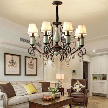 Imagem de Ustre E Lâmpada Pendente LED De Luxo: Estilo Retro Americano Com Toque Europeu, Ideal Para Sala De Estar, Restaurante, Quarto, Estudo, Villa, Hotel E Café (C 8 Luzes)