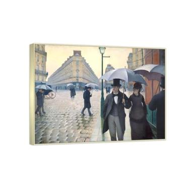 Imagem de Famosa pintura de arte de parede - (dia chuvoso) por Gustave Caillebotte - Reproduções impressas em tela - imagens para decoração de sala de estar (40 x 50 cm (15,8 x 19,7 pol)/molduras champanhe)