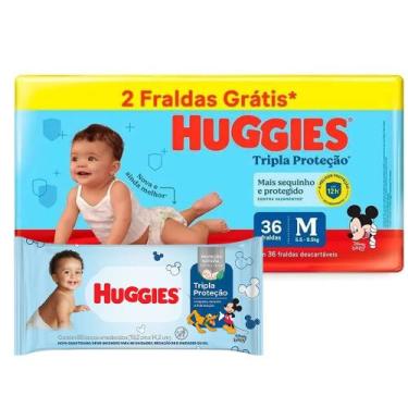 Imagem de Kit Fralda Huggies Tripla Proteção Meguinha M 36 + Lenço Umedecido