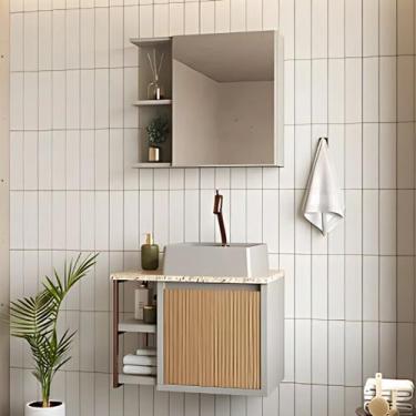 Imagem de Conjunto Gabinete Banheiro Espelheira 100% Mdf Cuba Mármore - Rainha d