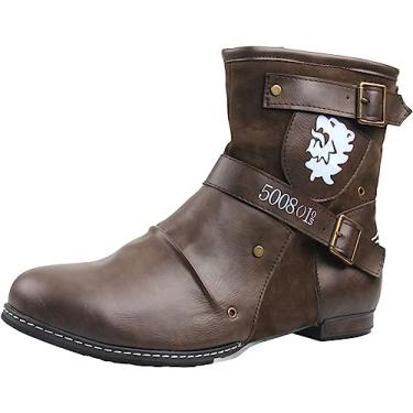 Imagem de Bota masculina de cano baixo, zíper lateral, couro PU, botas Chelsea com fivela e zíper lateral botas de combate de motocicleta, botas de cowboy leves, Café, 13