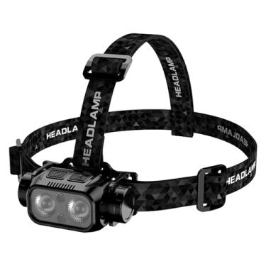 Imagem de PRUBOVI Lanterna de cabeça recarregável, 2000 lm, 10 modos, ajustável a 90°, lanterna de cabeça recarregável com zoom USB, perfeita para acampamento ao ar livre, corrida, ciclismo, caminhada e uso