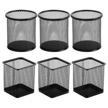 Imagem de Porta Canetas e Lápis, Organizador de Mesa de Metal Aramado para Escritório(03 Redondos e 03 Quadrados)