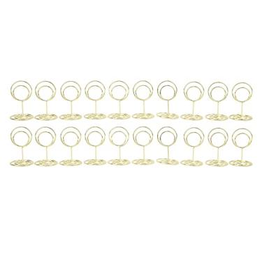 Imagem de Suportes de número de mesa, porta-cartões, elegante, redondo, galvanizado, metal, nome, cartão, notas, suportes para festa de casamento, decoração de escritório, material de ferro 5,8 x 2,5 cm, 20