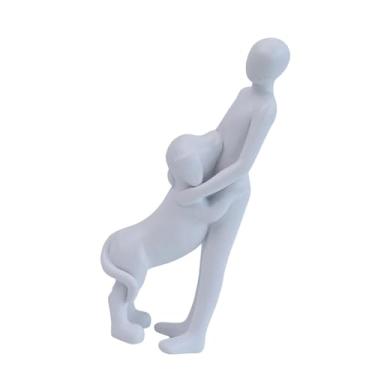 Imagem de Generic Estátua de resina de homem e cachorro, enfeite de mesa, multiuso, fofo para amantes de animais de estimação, escultura de vínculo emocional de 6,5 x, Branco